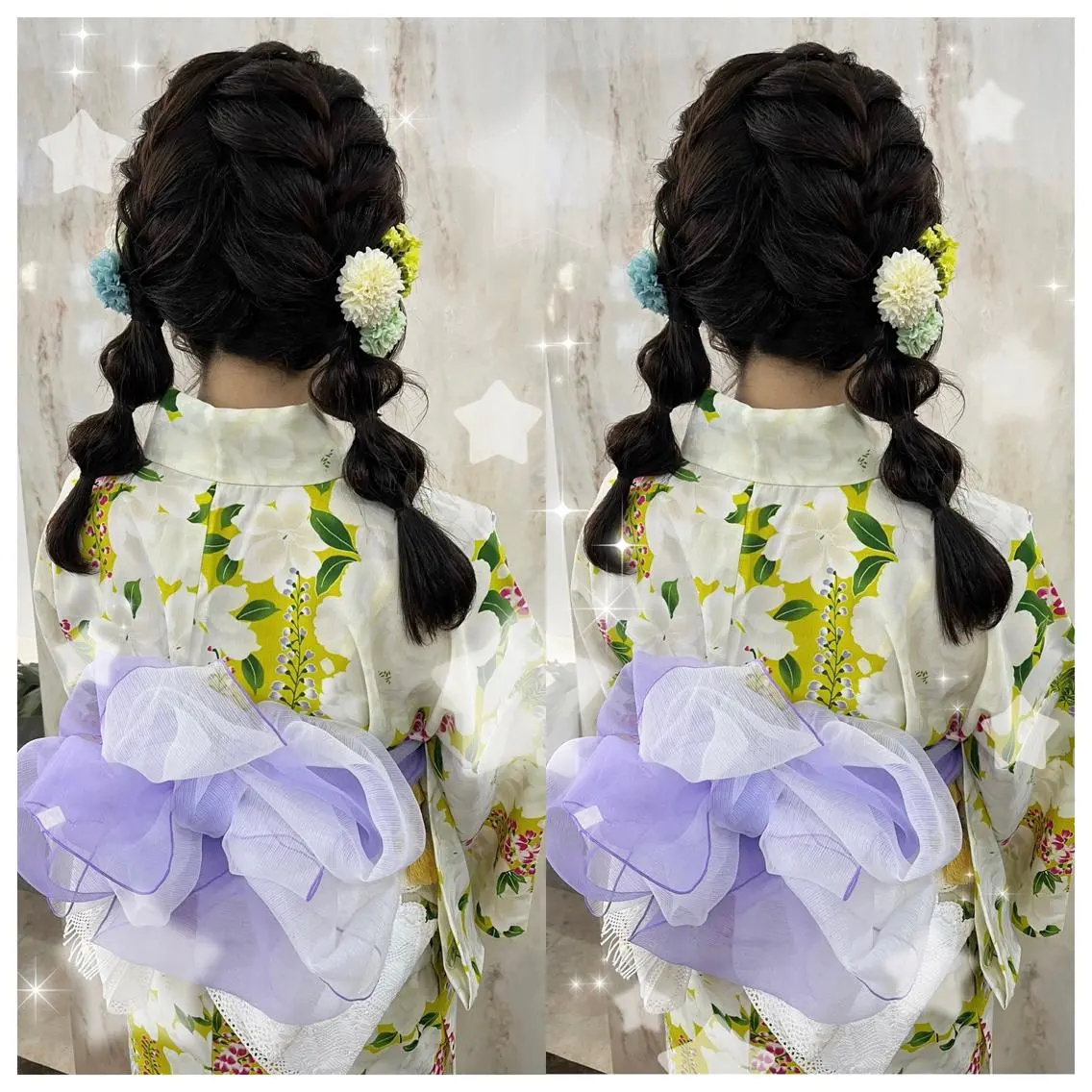 セミロング カラー ヘアアレンジ 結婚式・ブライダル シールエクステ バレイヤージュ 黒髪 ブリーチ セキグチ💞 lilaのマツエク・マツパデザイン