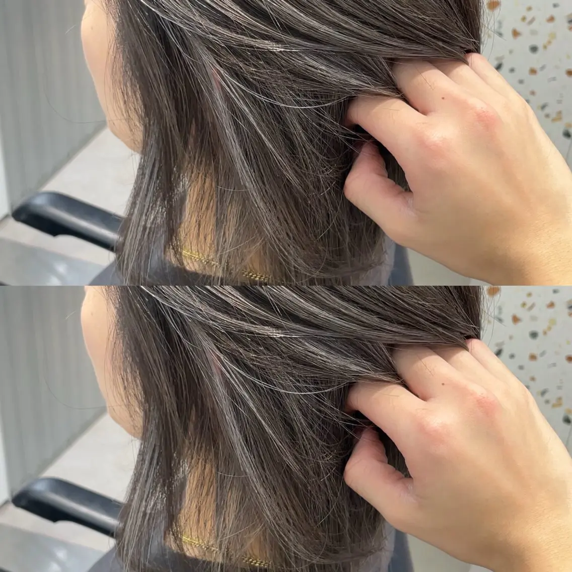 セミロング カラー バレイヤージュ グレージュ ハイライトカラー ハイライト レイヤーカット カット ヘアカラー トリートメント 表参道/ハイライト バレイヤージュのヘアスタイル
