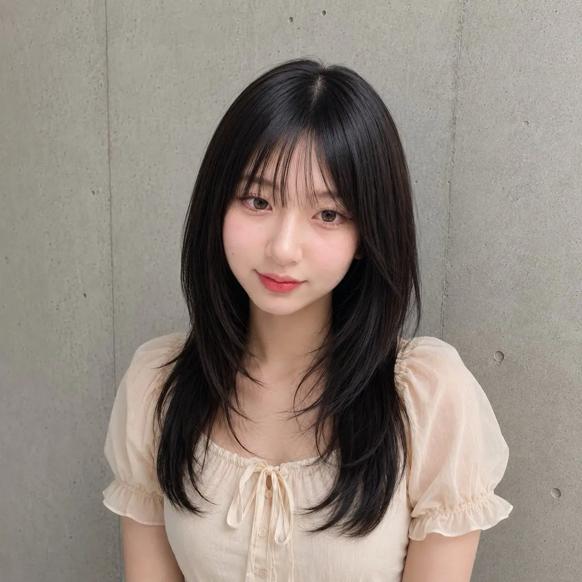セミロング カラー 透明感カラー 韓国風ヘア レイヤーカット シースルーバング 小顔カット カット ヘアカラー トリートメント 盛れる顔まわりカット 髪質改善/渋谷/れんのヘアスタイル
