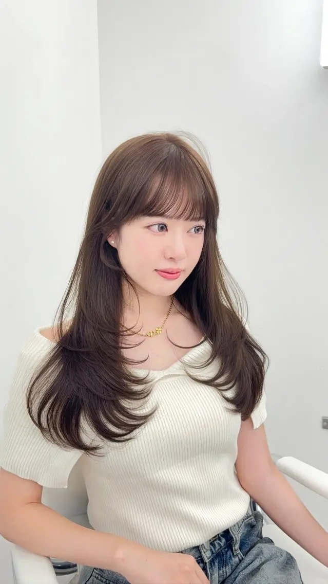 ロング カラー 小顔カット カット ヘアカラー トリートメント 韓国ヘア/レイヤー/ 顔まわり足立遥奈のヘアスタイル