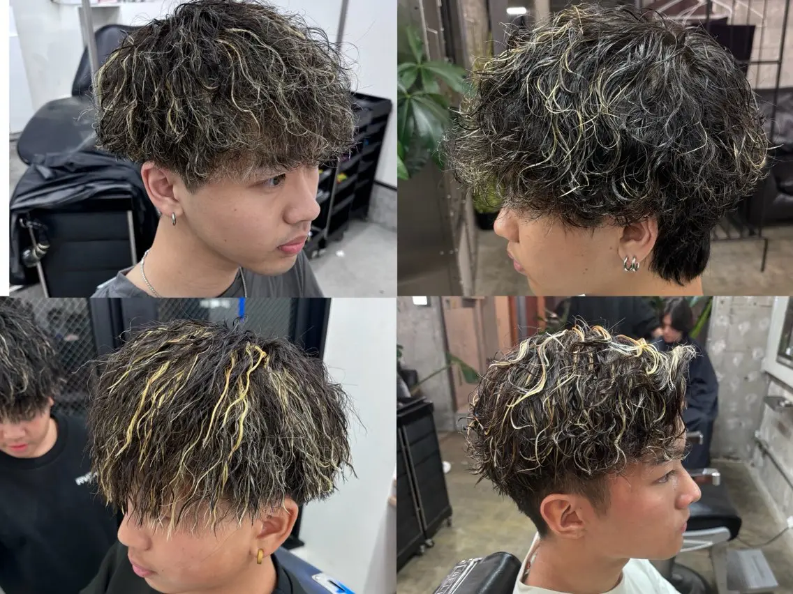 カラー パーマ メンズ メンズメッシュ メンズパーマ メッシュ ヘアカラー 土岐/メンズ専門 パーマ特化美容師🌀のヘアスタイル