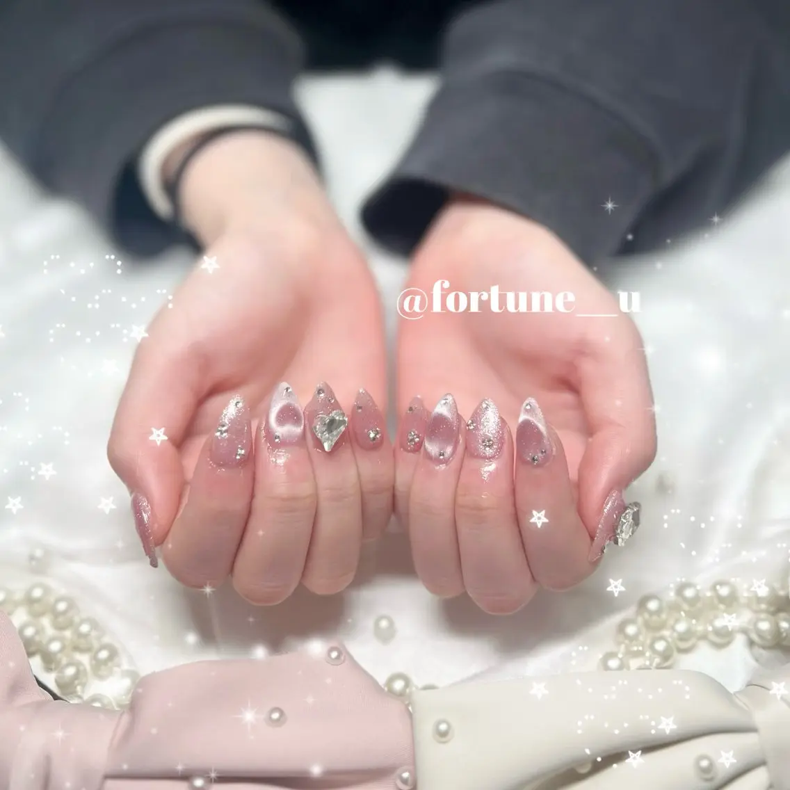 ネイル ガーリー 韓国ネイル ワンホンネイル ハンドネイル 💜✩.* Yuuna💜のネイルデザイン