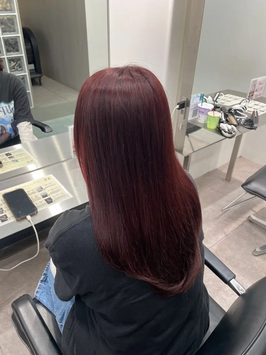 ロング カラー ブリーチ ケアブリーチ ダブルカラー 韓国風カラー レッドカラー ヒヤジョウ ユウナ／cinqのヘアスタイル
