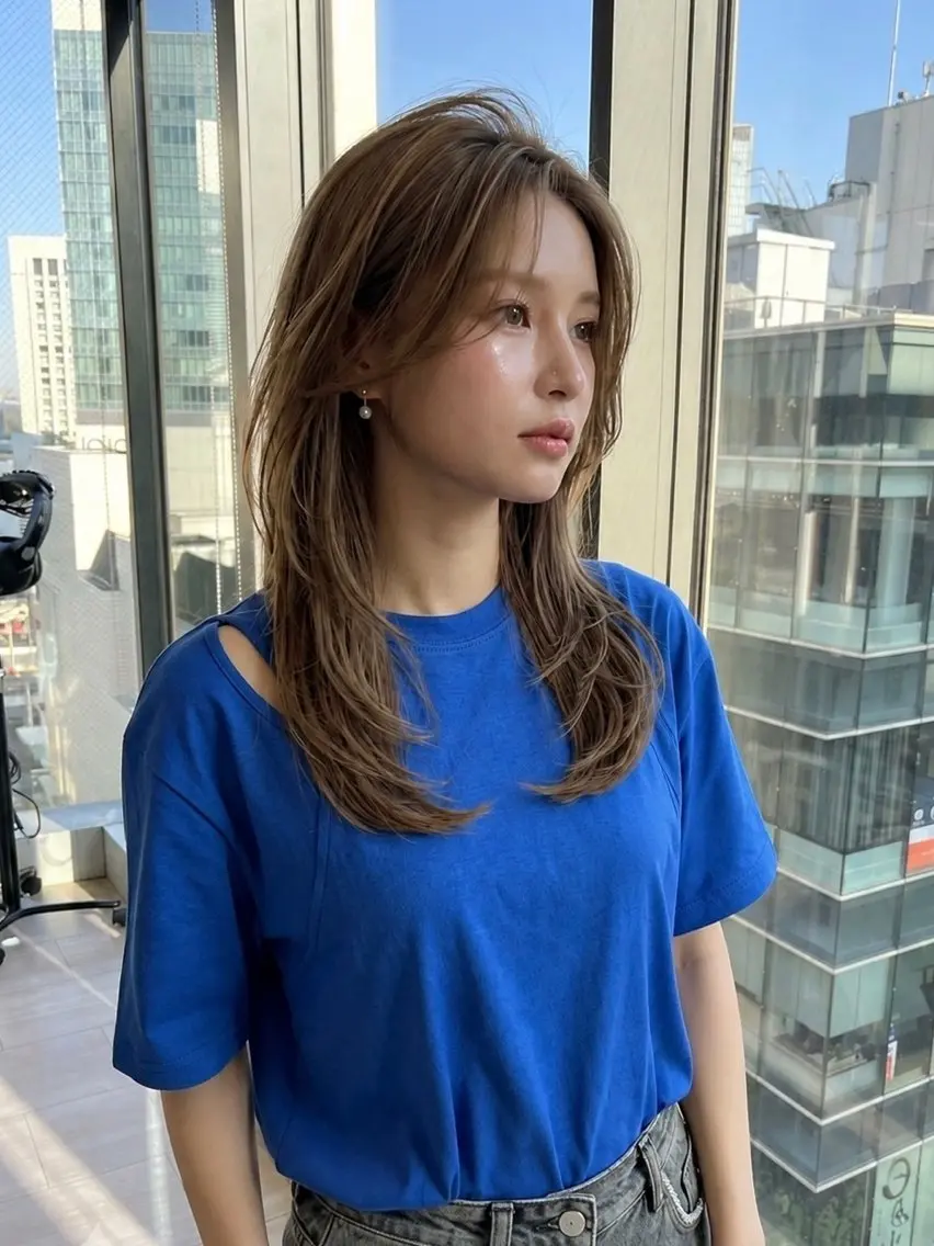 ロング カラー レイヤーカット カット ヘアカラー トリートメント SHION/銀座 まとまるカット🩵のヘアスタイル