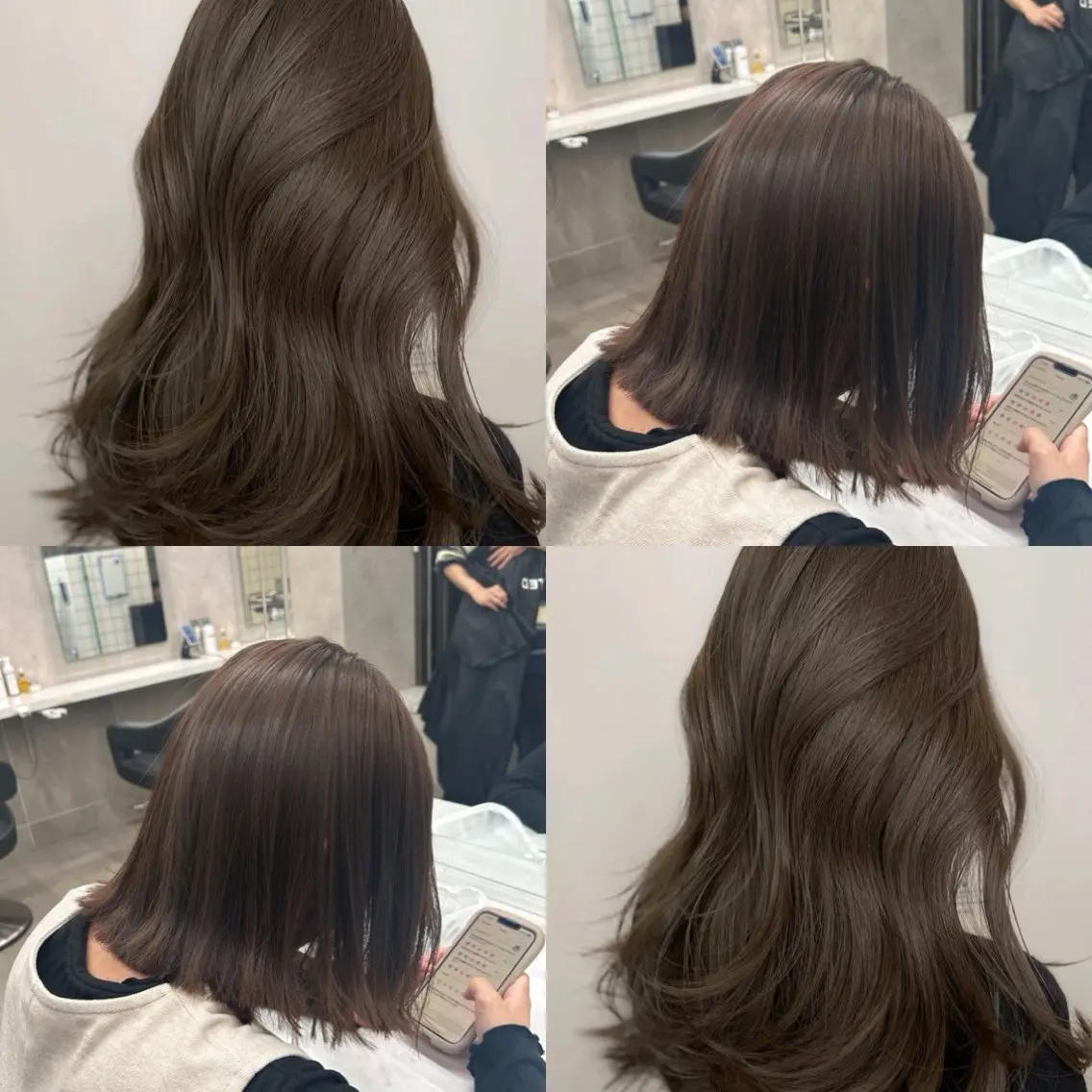 ミディアム カラー パーマ ヘアアレンジ メンズ キッズ ヘアカラー トリートメント ヘアセット ブリーチなしカラー/ ブラウン/レイヤーのヘアスタイル