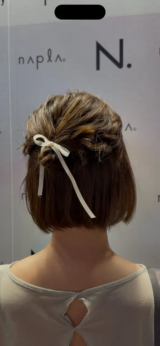 ヘアアレンジ ハーフアップ ボブ ヘアセット 木村 ゆきのヘアスタイル