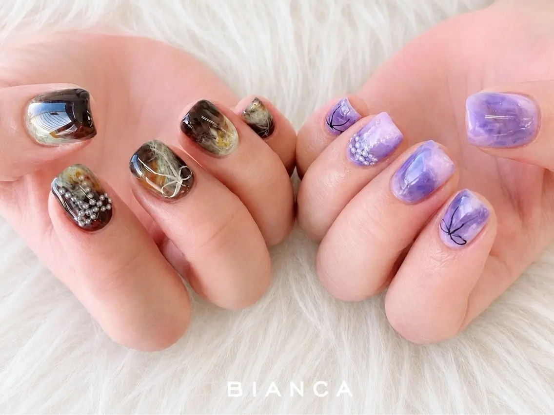 ネイル アートネイル リボン ハンドネイル Bianca大宮店 上野のネイルデザイン