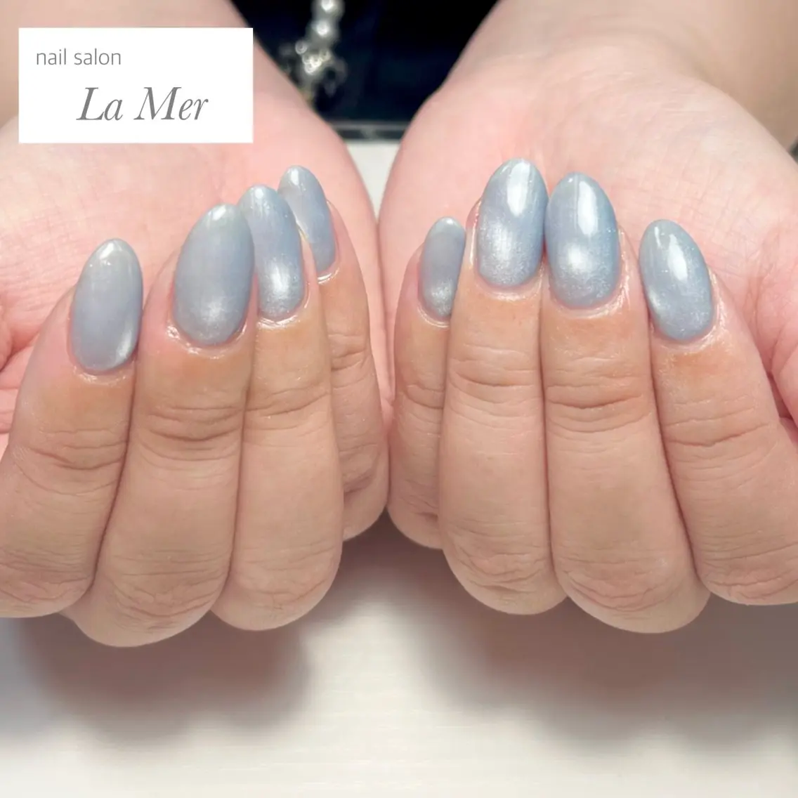 ネイル ブルー ジェルネイル マグネットネイル ビー玉ネイル ワンカラーネイル ハンドネイル nailsalon La Merのネイルデザイン