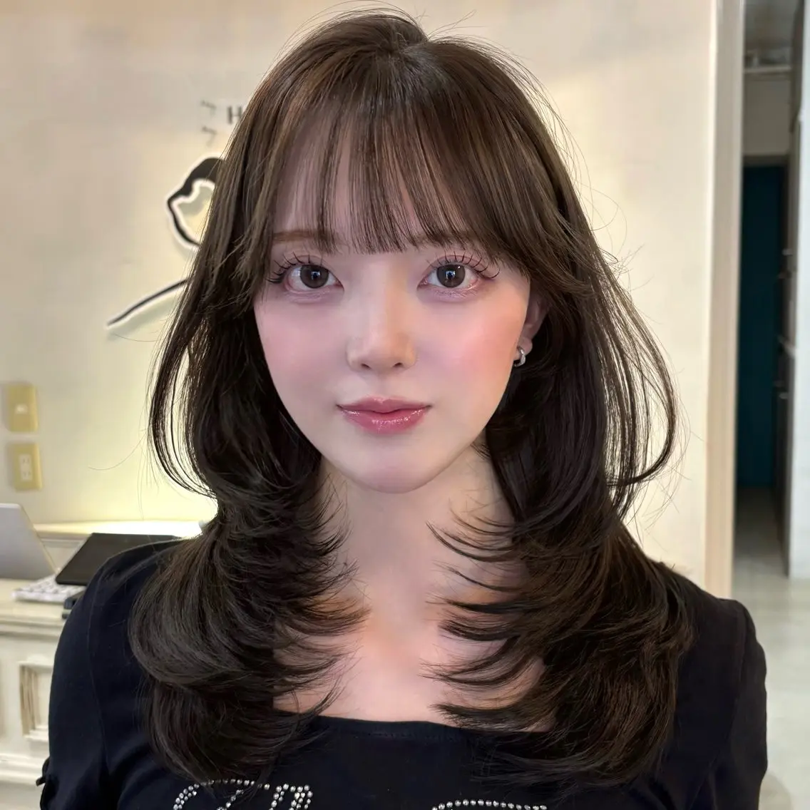 セミロング カラー グレージュ ミント 韓国風ヘア レイヤーカット カット ヘアカラー トリートメント レイヤー/ミント ベージュ/フウカ🤍のヘアスタイル