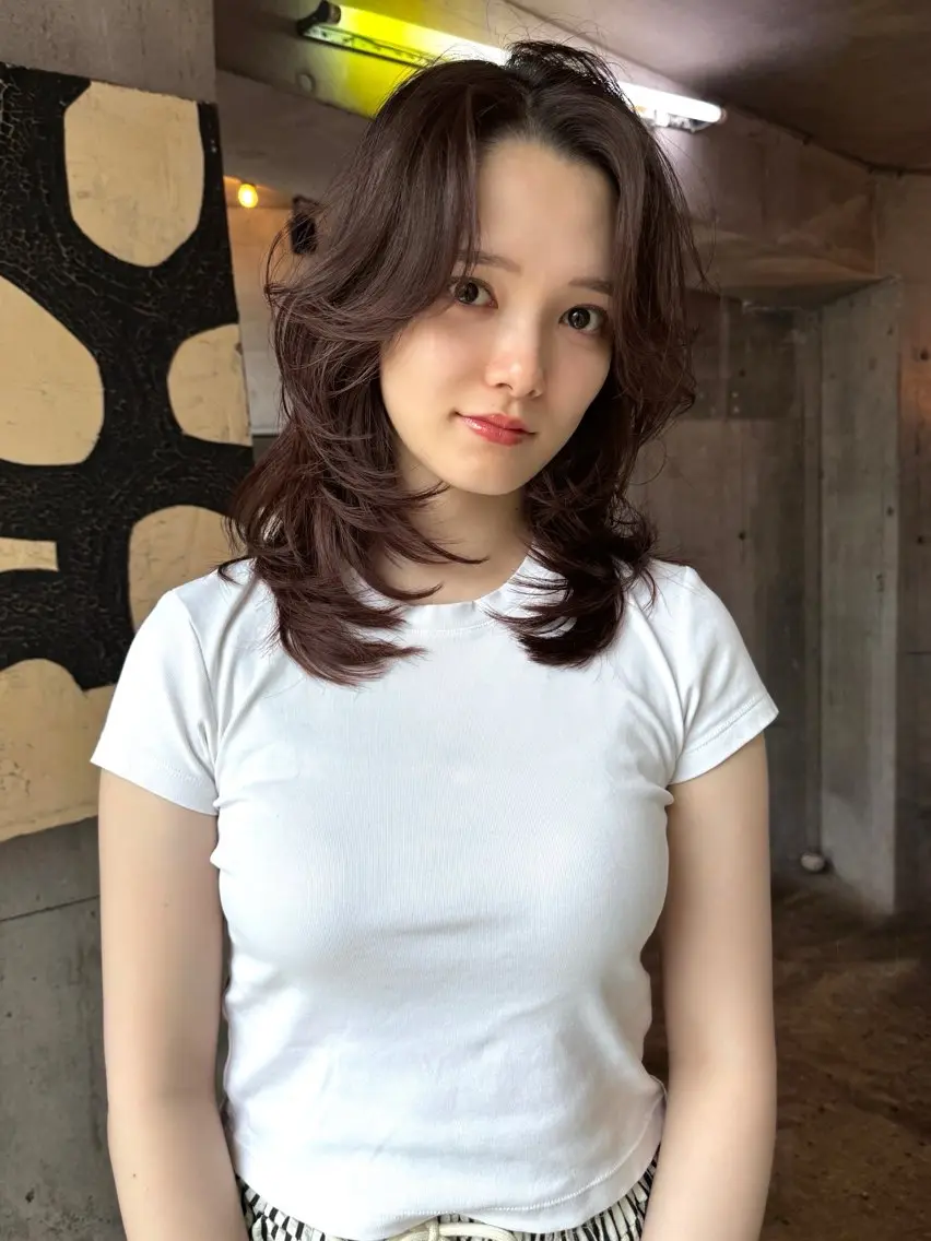 セミロング カラー セミロングパーマ ボブ 顔まわりレイヤー 顔周りカット レイヤーカット YOKO/パーマ レイヤーカットのヘアスタイル