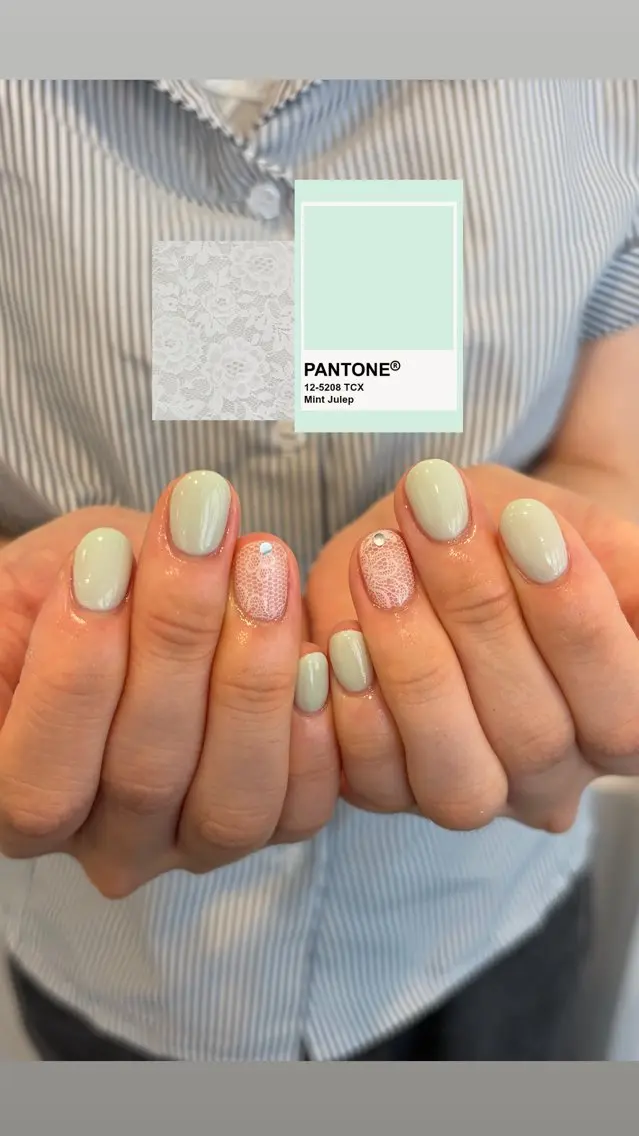 ネイル グリーン レース ハンドネイル MASHU /サヤnail♡のネイルデザイン