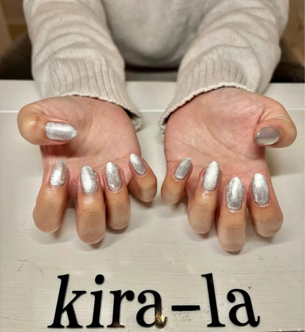 ネイル マグネットネイル シルバー kira-la キララ･:*..のネイルデザイン