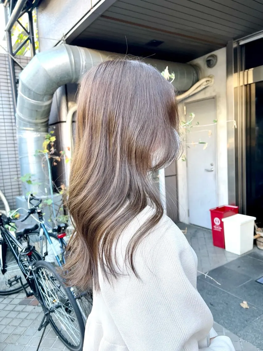 ロング カラー グレージュ ミルクティーグレージュ 髪質改善 トリートメント カット ヘアカラー トリートメント HIYOSHI　✂︎ 艶髪職人のヘアスタイル