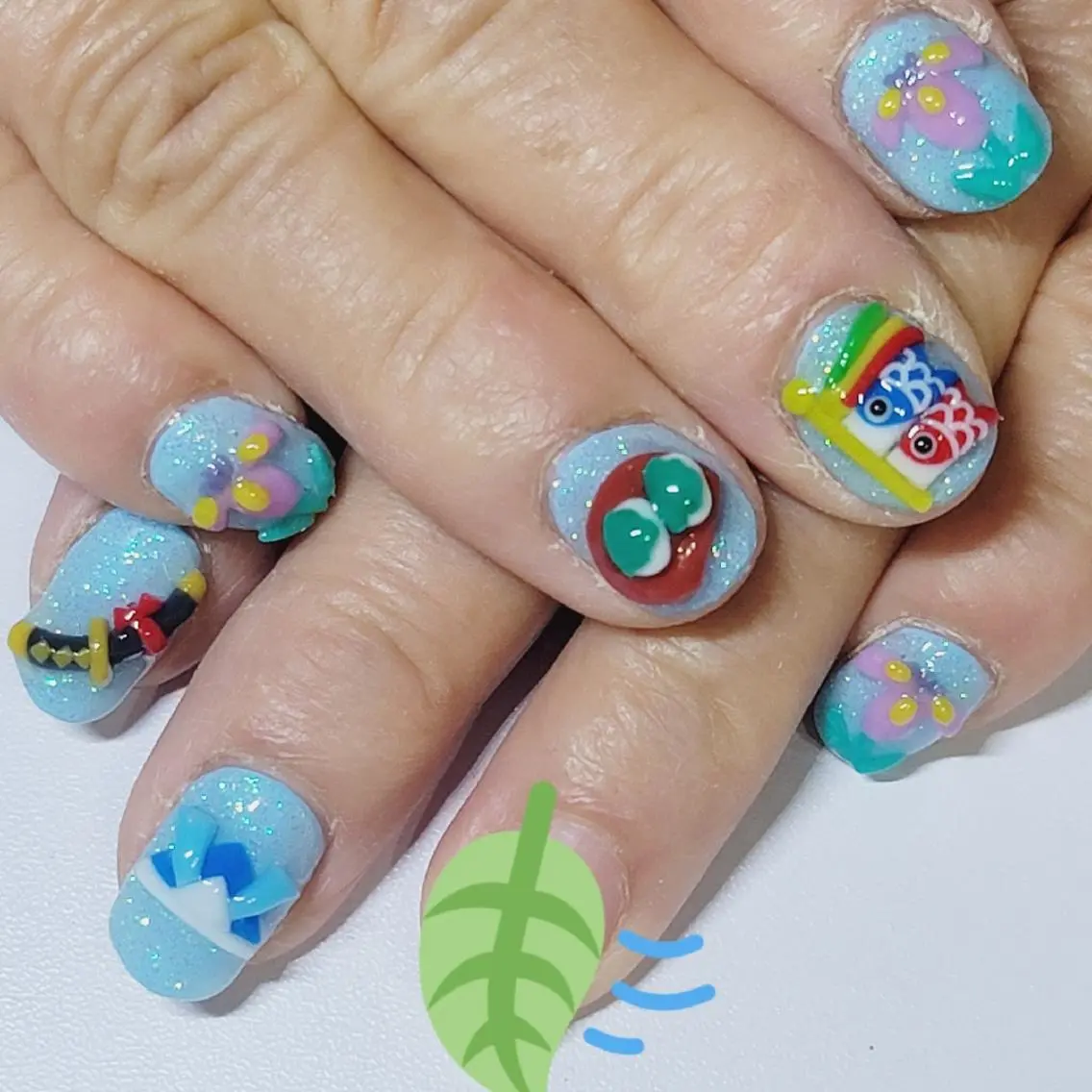 ネイル アートネイル ブルー クリアネイル ラメ(グリッター) ハンドネイル よしだ ひろきのネイルデザイン