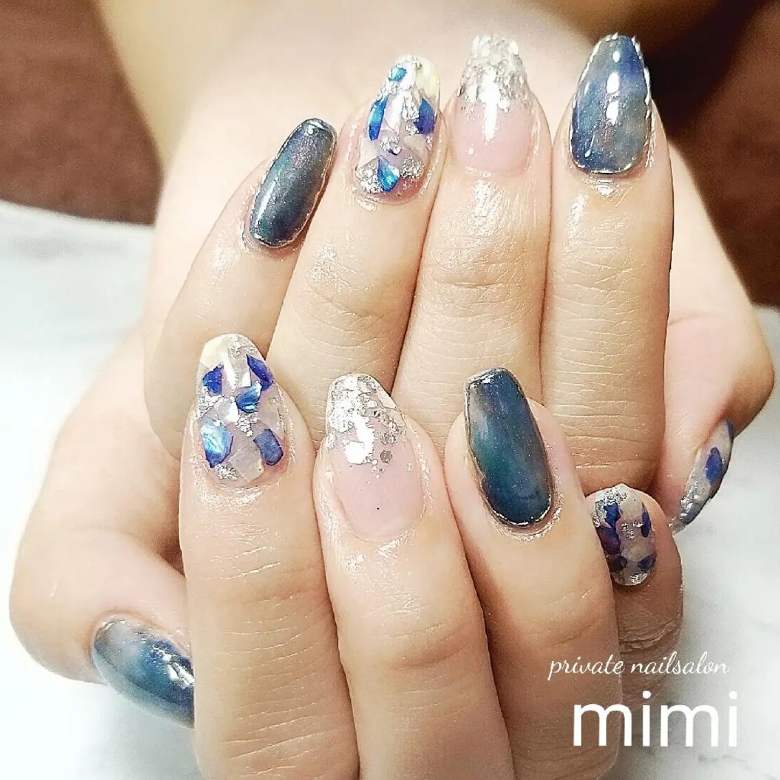 ネイル アートネイル ブルー 博多ネイル ｍｉｍｉのネイルデザイン