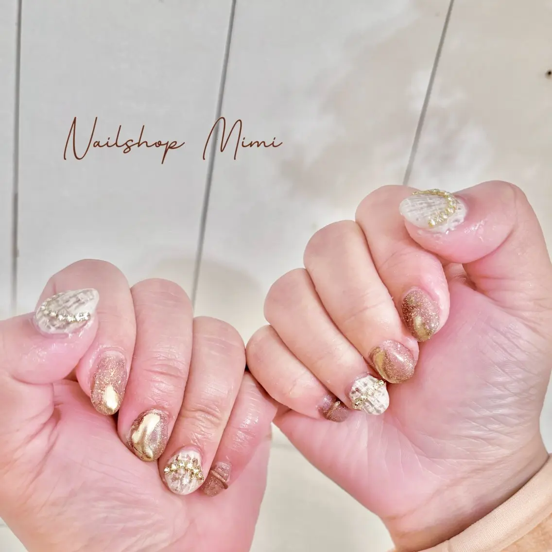 ネイル フラッシュネイル ミラーネイル ショートネイル ツイードネイル Nailshop Mimiのネイルデザイン