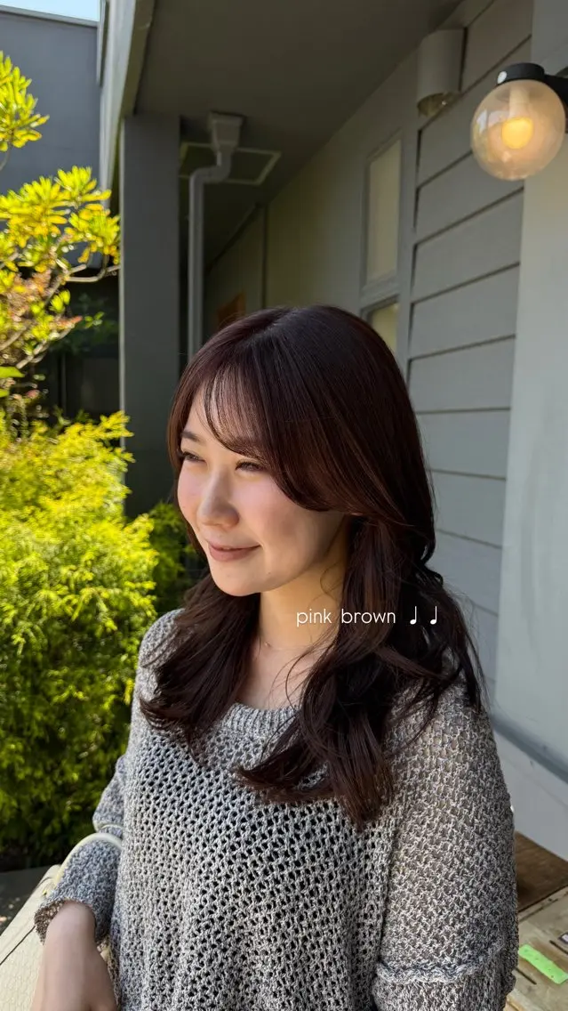 セミロング カラー ブラウンカラー ピンクカラー ピンクブラウン カット ヘアカラー 暖色カラー/髪質改善 /レイヤーカット/翠のヘアスタイル