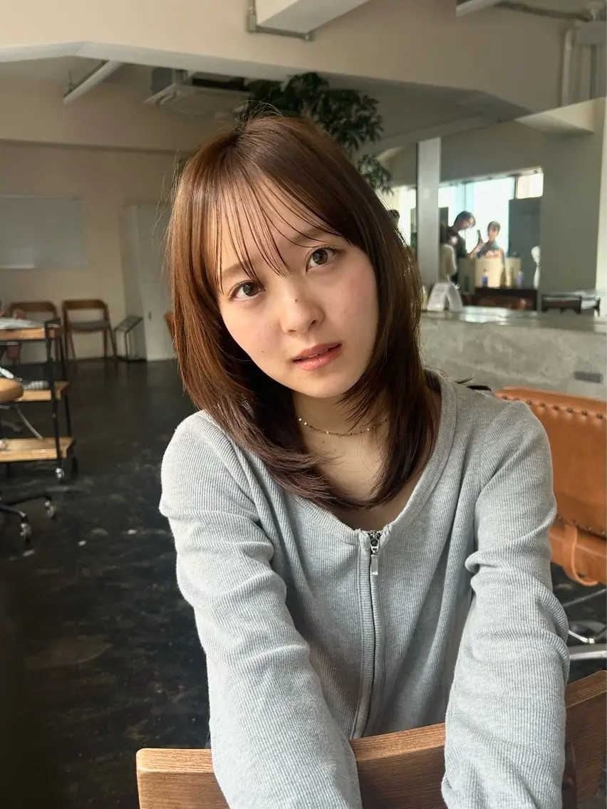 ミディアム カット ヘアカラー トリートメント 透明感カラー/顔周り カット/ののか💞のヘアスタイル