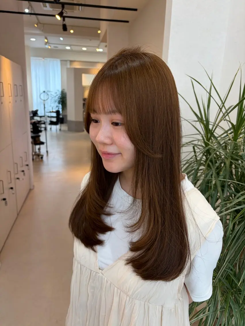 ロング カラー カット ヘアカラー トリートメント お顔周り/オリーブ/ Wカラー/mei大名のヘアスタイル