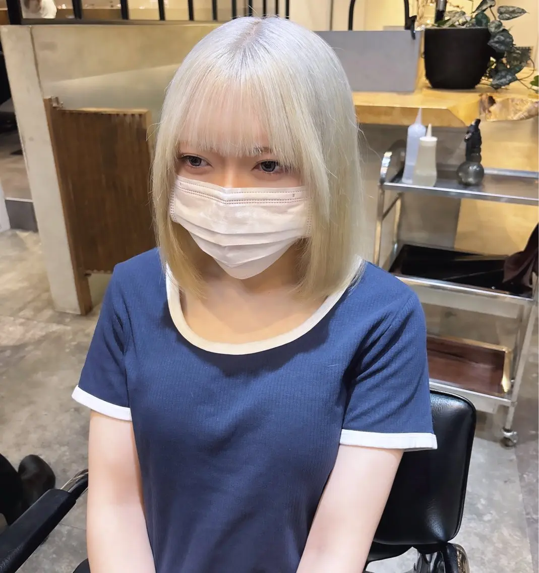ミディアム カラー 黒髪 ブリーチ ボブ ヘアカラー トリートメント ヘアセット 渋谷🤍ハイトーン 🤍ボブ🤍FUMUのヘアスタイル