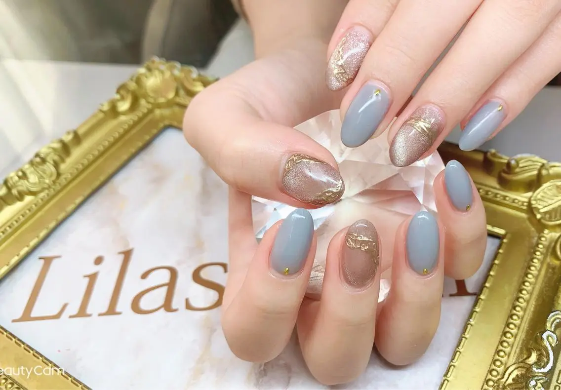 ネイル ブルー 入学式 ジェルネイル 卒業式 ハードジェル Lilas Nailのネイルデザイン