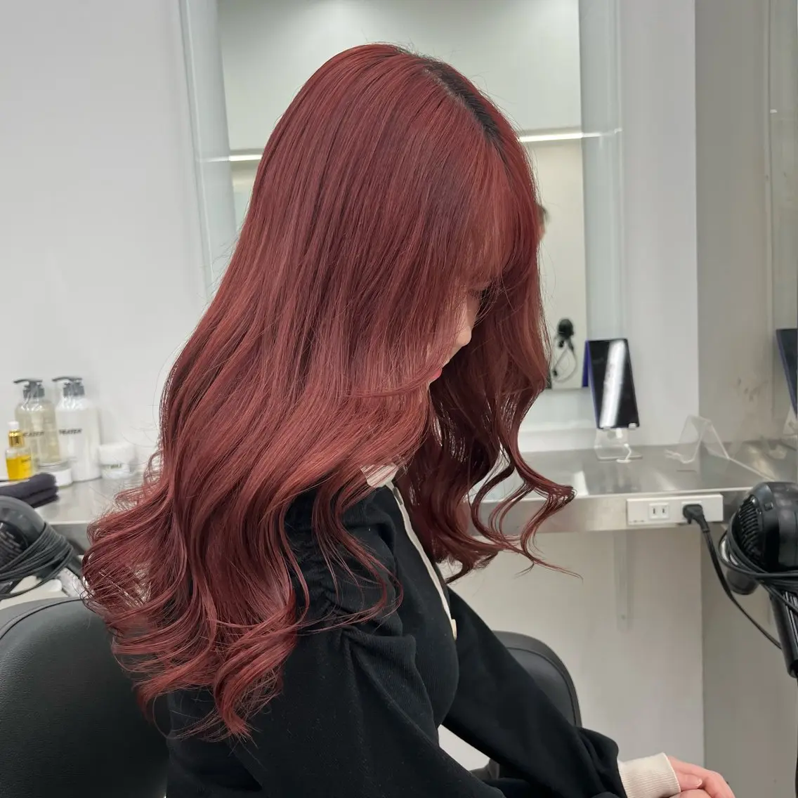 ロング ヘアカラー トリートメント ヘッドスパ 🍒韓国暖色ヘア NO.1🍒🪽のヘアスタイル