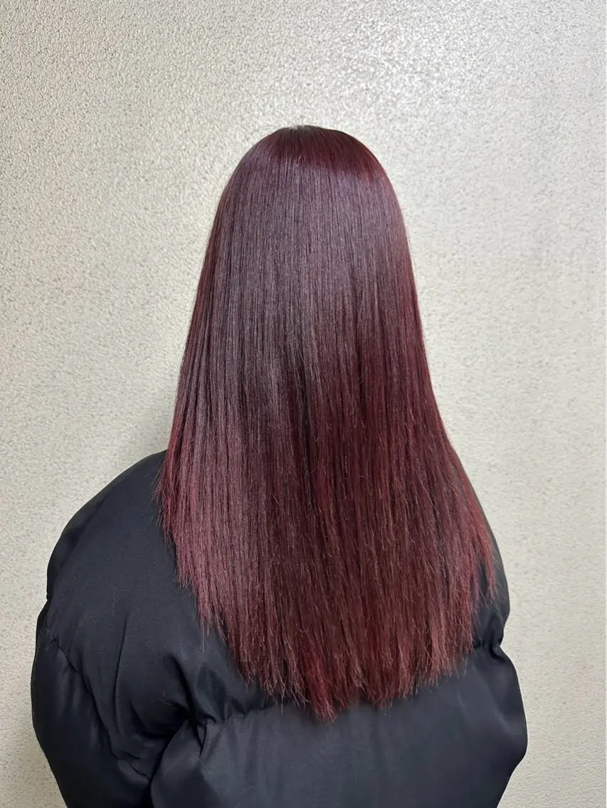 カラー レッドカラー カット ヘアカラー トリートメント 生活が楽になる縮毛/ ブリーチなしカラーのヘアスタイル