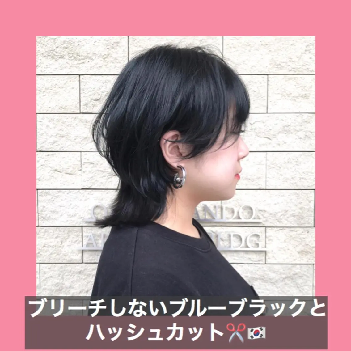 ショート カラー 黒髪 ブルーカラー ブルーブラック ハッシュカット タンバルモリ K-POP好き美容師 🇰🇷Kai.Yのヘアスタイル