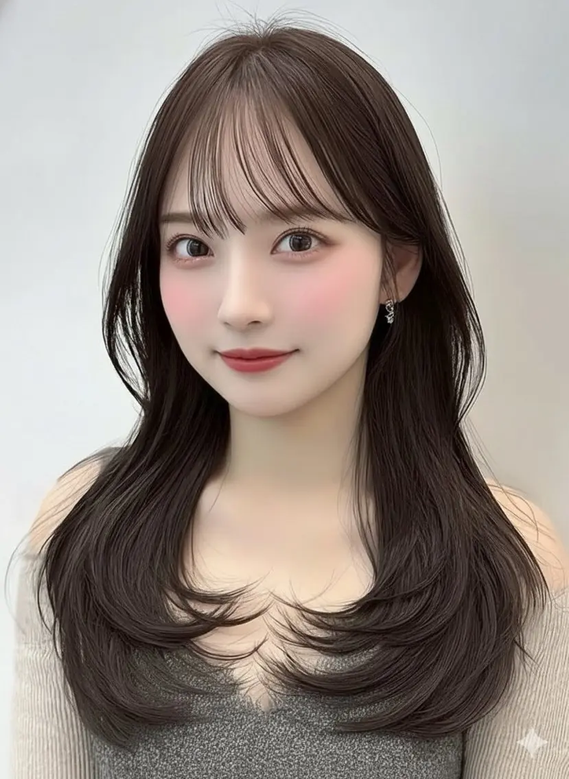ロング カラー 韓国風ヘア レイヤーカット カット ヘアカラー momo🍑/顔周り カット指名No.1のヘアスタイル