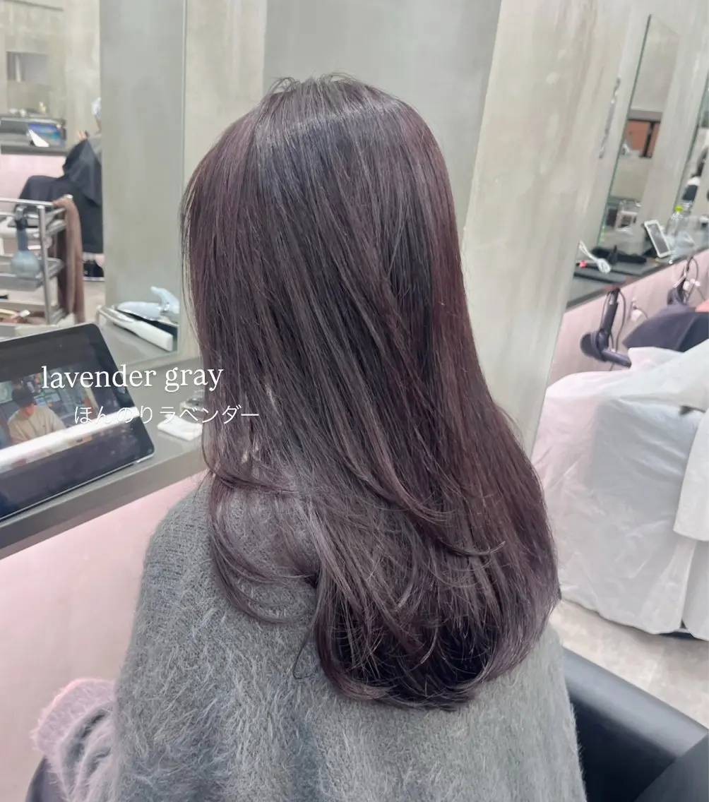 ロング カラー ブリーチ ダブルカラー グレージュ ラベンダーカラー ラベンダーグレージュ カット ヘアカラー トリートメント ナツミ/透明感カラー /酸性縮毛矯正のヘアスタイル