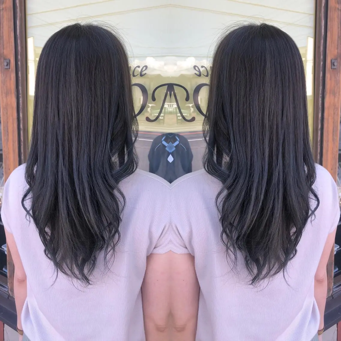 ロング カラー アッシュ ブルーカラー ブルーアッシュ 堀口 彩佳のヘアスタイル