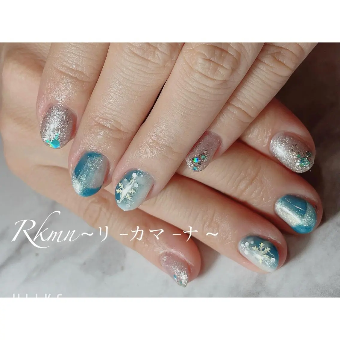 ネイル アートネイル ブルー フレンチネイル オンブレフレンチ 春ネイル ハンドネイル フットネイル ハンドケア Rkmn ~リ-カマ-ナ~のネイルデザイン