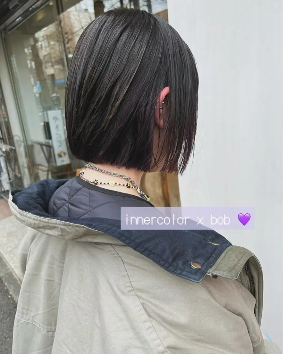 ショート カラー カシス ボブ カット ヘアカラー レイヤーカット🌈 透明感カラー🌷ユリのヘアスタイル