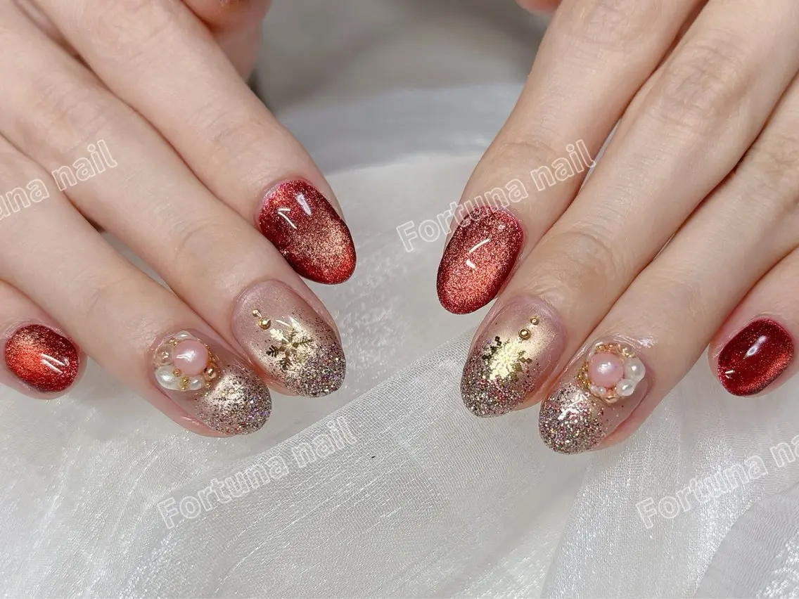 ネイル 持ち込み 冬ネイル クリスマス Nail •Head スパFortunaのネイルデザイン