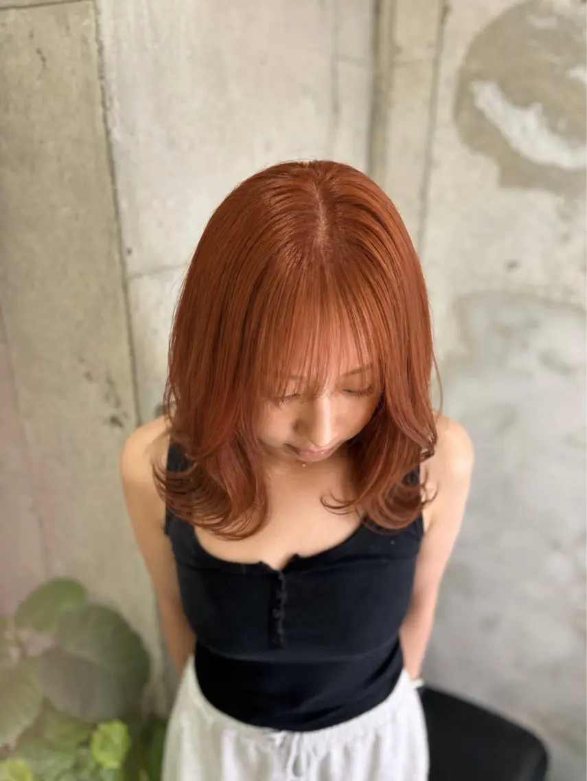 ミディアム カラー ブラウンカラー オレンジ オレンジブラウン ヘアカラー ふうか 天六/天満/中崎町のヘアスタイル
