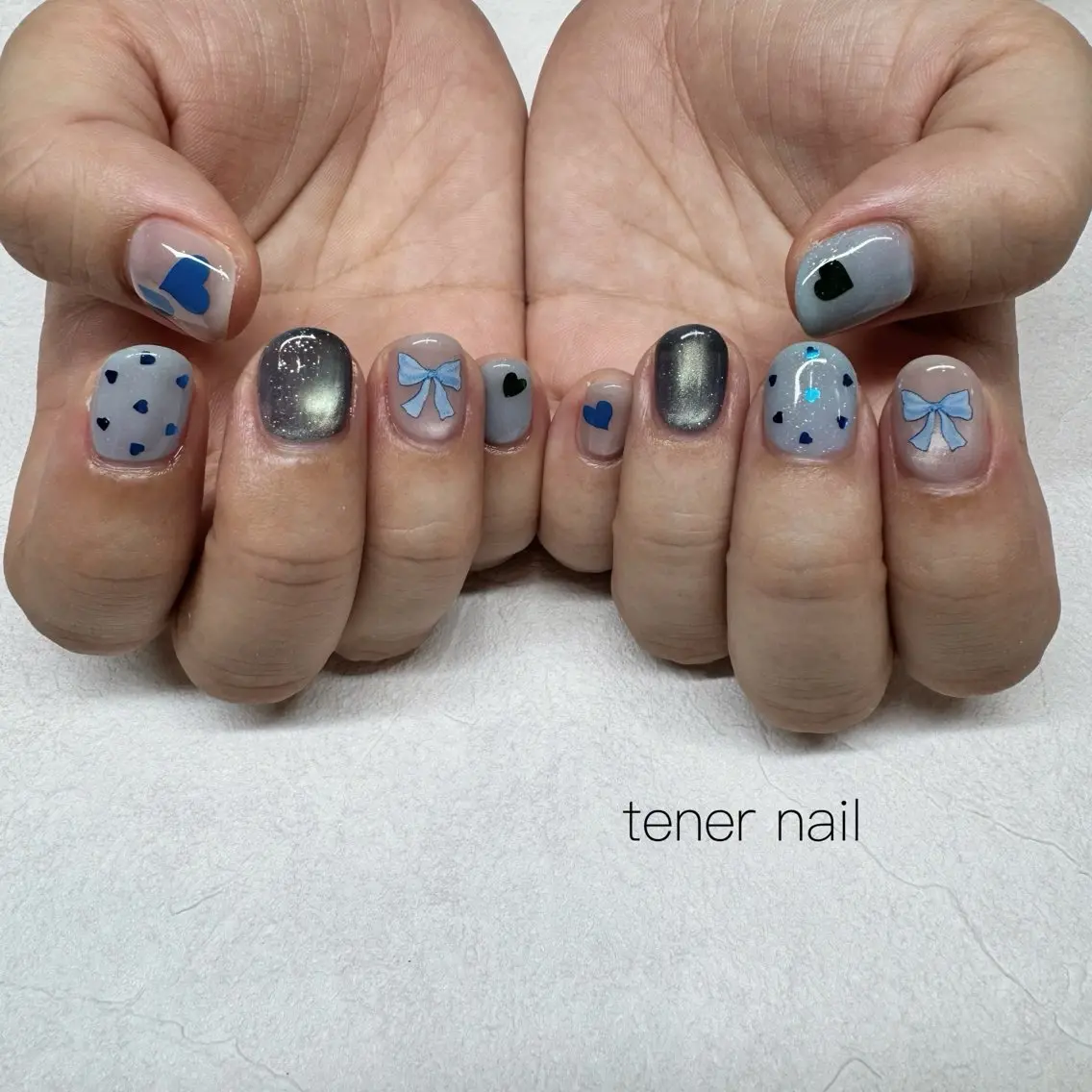 ネイル ハート リボン ハンドネイル テネルネイル tener nailのネイルデザイン