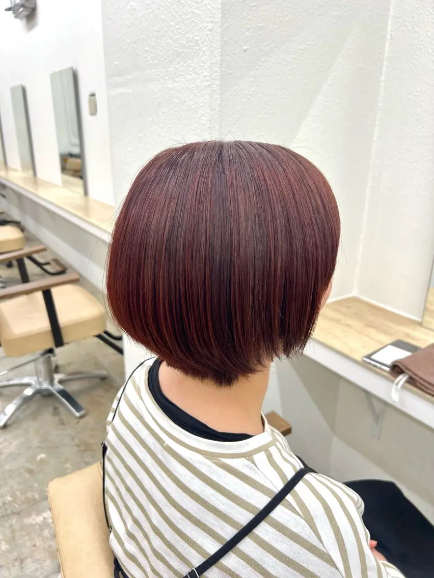 ショート カラー ブリーチ ブラウンカラー ブリーチなしカラー レッドカラー レッドブラウン ブリーチカラー🦋‪ 田中さくらのヘアスタイル