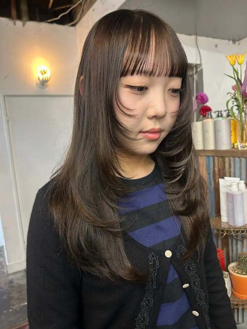 ロング カラー ブラウンカラー オリーブブラウン レイヤーカット カット ヘアカラー maho/垢抜け カラーパーマのヘアスタイル