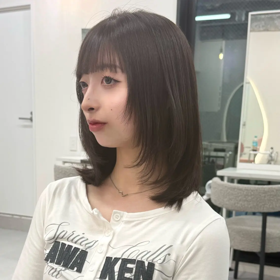 ミディアム レイヤーカット 縮毛矯正 縮毛矯正 鍋田/ 渋谷/ 縮毛矯正／レイヤーのヘアスタイル