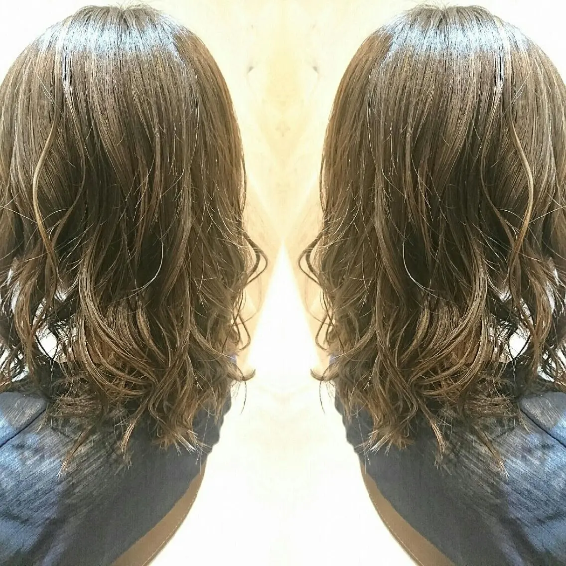 ミディアム カラー グレージュ ハイライトカラー ハイライト センター南 SEIJIのヘアスタイル