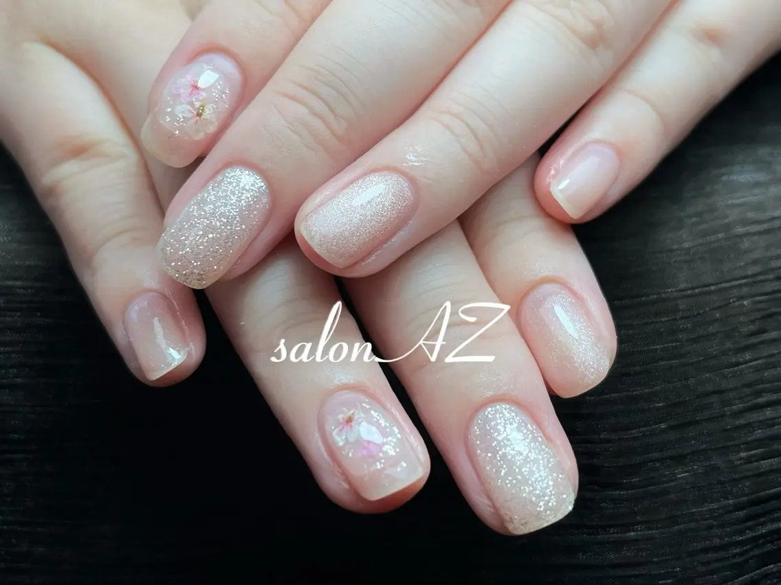 ネイル 桜ネイル 長さ出し フットネイル フレンチネイル ジェルネイル ハンドネイル salon AZのネイルデザイン