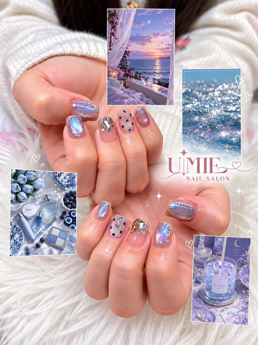 ネイル フットネイル フレンチネイル ジェルネイル ガラスフレンチ マグネットネイル ハンドネイル UMIE NAIL SALONのネイルデザイン