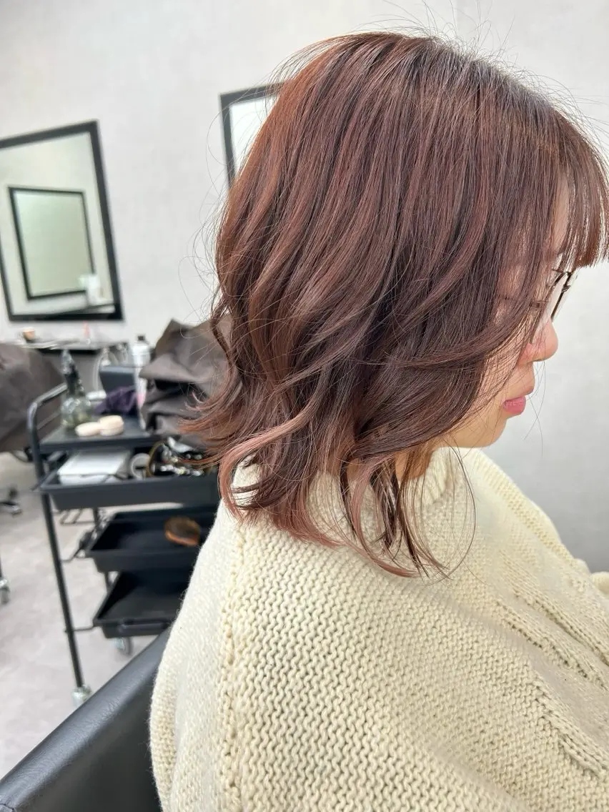 ミディアム カラー ブラウンカラー インナーカラー ピンクカラー ナカジマ ナナのヘアスタイル