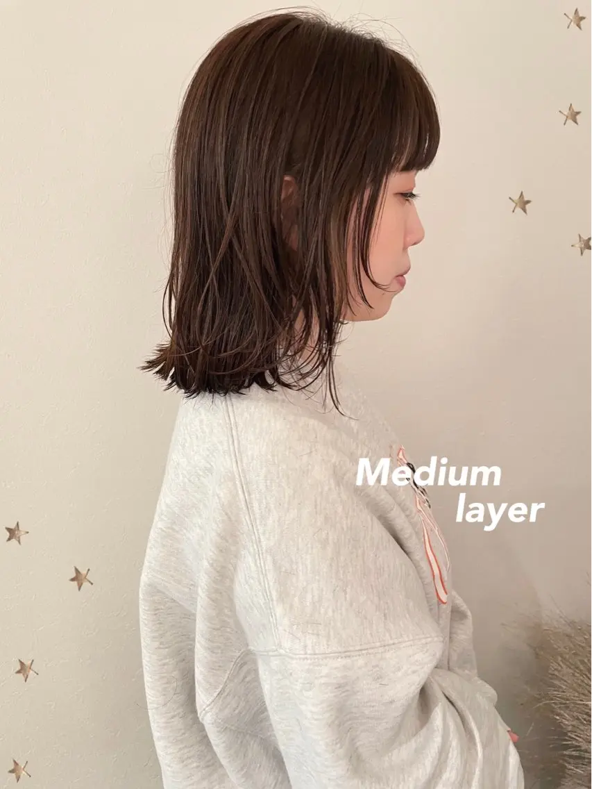 ミディアム カラー カット ヘアカラー 市川 千夏のヘアスタイル