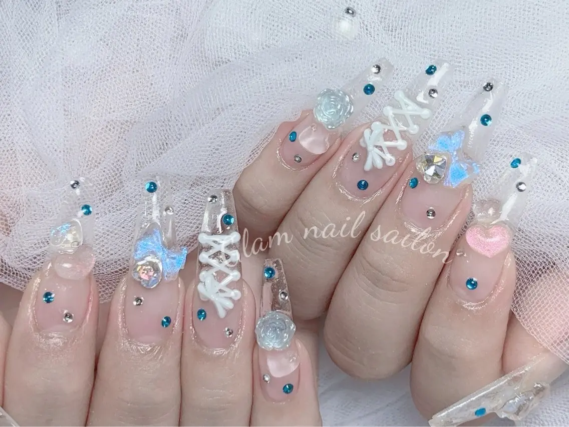 ネイル ハンドネイル エツメ💅 長さ出し🎀デザインのネイルデザイン