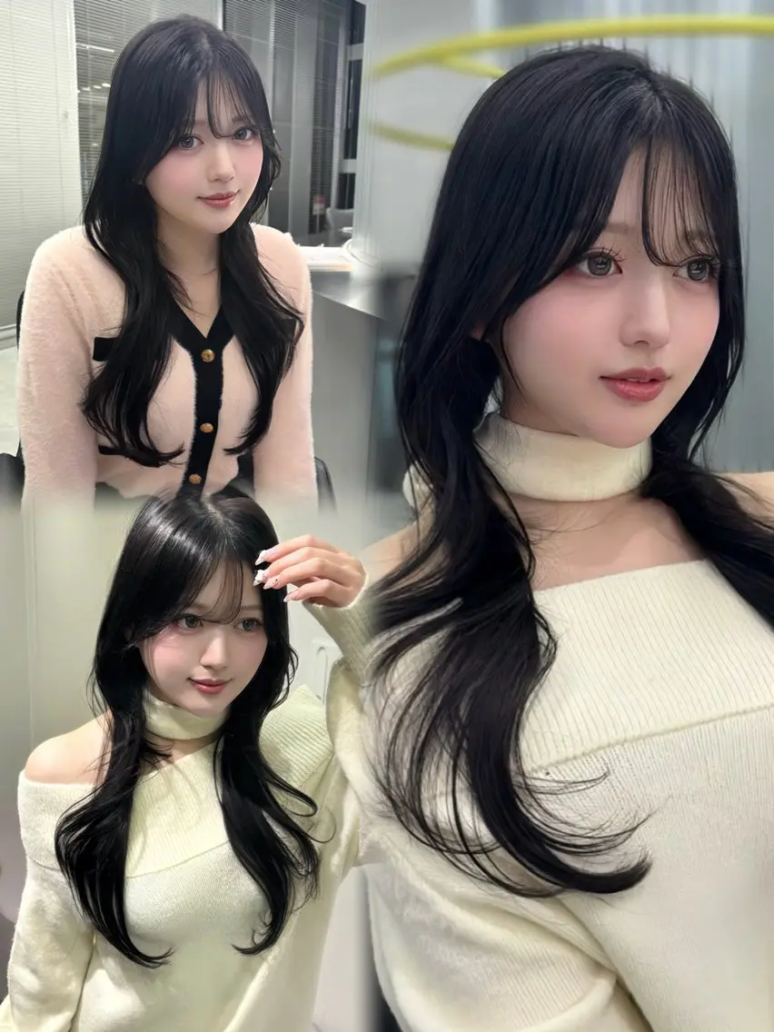 ロング カラー カット ヘアカラー 中顔面短縮/小顔 ハイレイヤー/名古屋のヘアスタイル