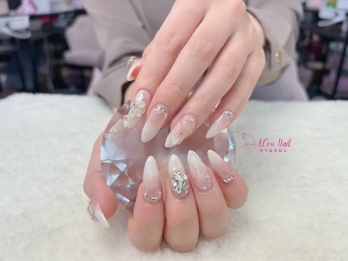 ネイル 桜ネイル 長さ出し フラワーネイル フレンチネイル ジェルネイル ハンドネイル ACon NailSalonのネイルデザイン