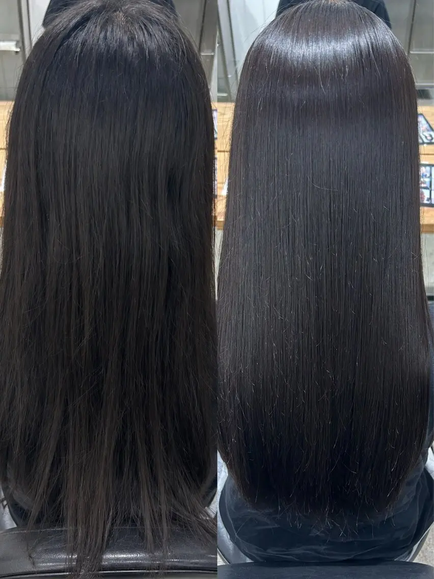 ロング パーマ 縮毛矯正 ストレートパーマ 縮毛矯正 渋谷艶カラー¦縮毛 🤍ふうかのヘアスタイル