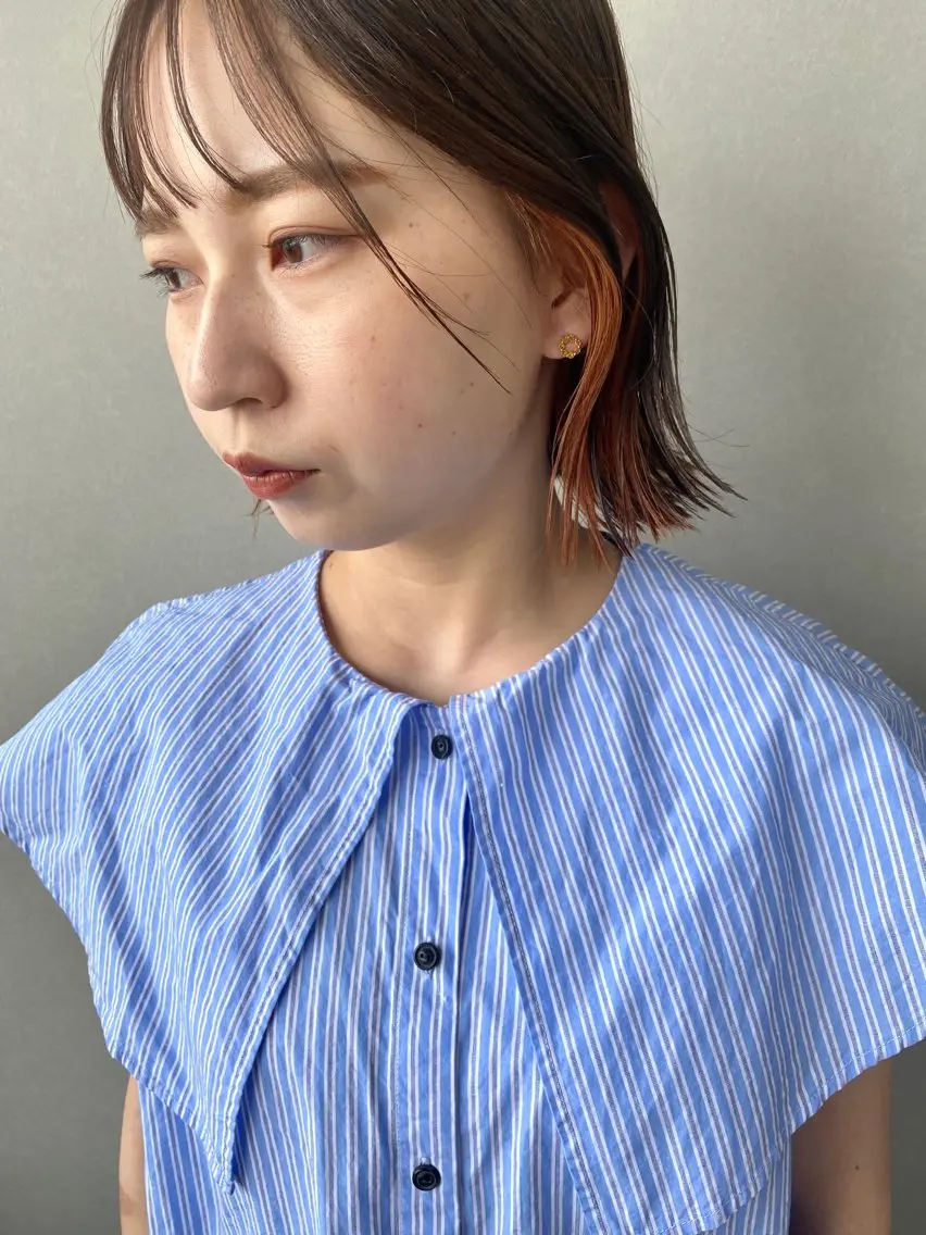 ショート カラー ブリーチ ダブルカラー インナーカラー オレンジ ボブ -福岡博多筑紫口- 大津成美のヘアスタイル