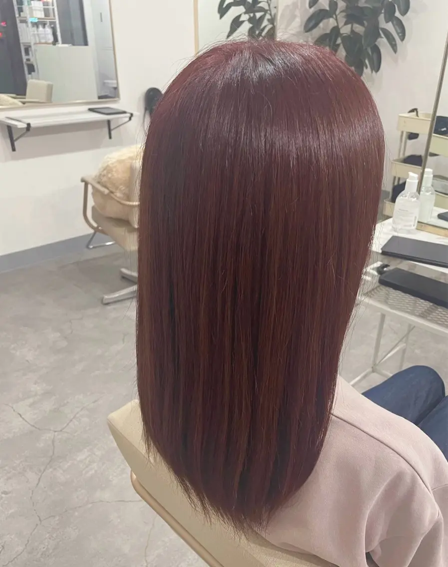 ロング カラー ブリーチ ブリーチなしカラー レッドカラー 髙橋 百香のヘアスタイル